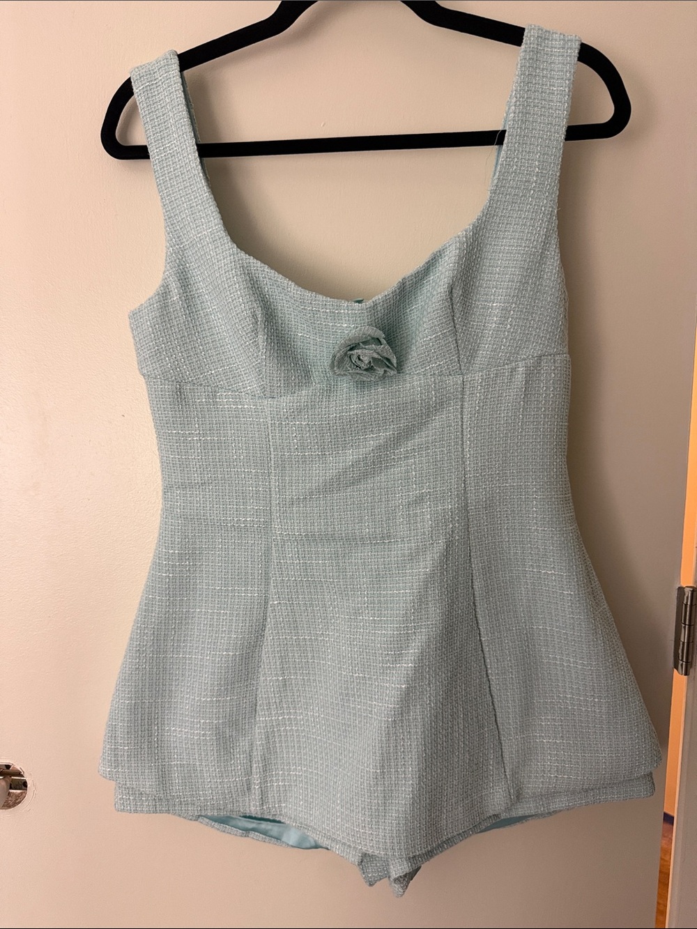 PrettyLittleThing Pale Mint Tweed Mini Romper